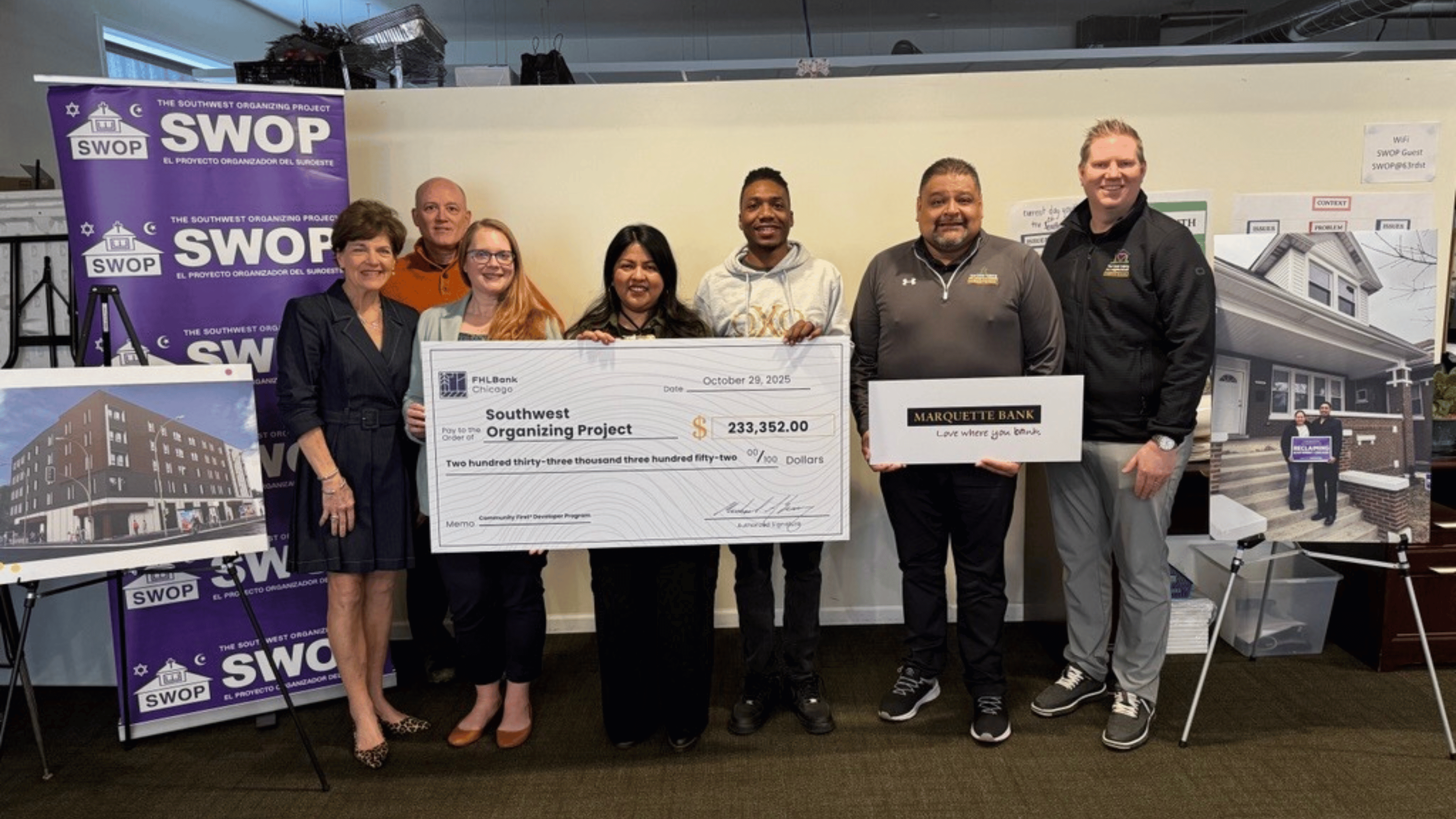 FHLBank Chicago presents Marquette Bank and SWOP with their Developer Program Check