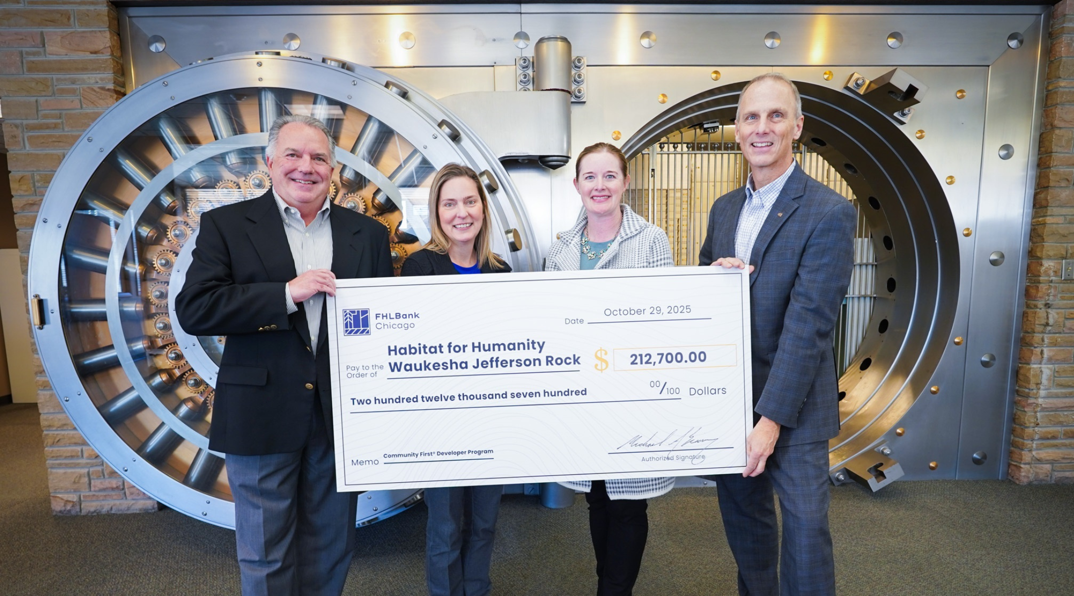 Habitat Waukesha Community First Developer Program with Giant Check