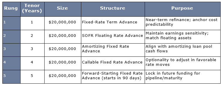 Sample Advance Ladder Design (Conceptual) for $100M to Fund a Mixed Asset Profile